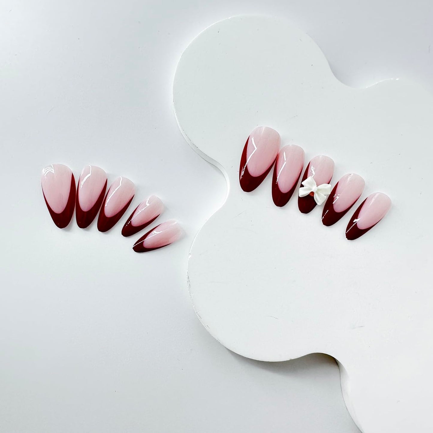 24PC Almond Glossy Press-On Nails - Medium Length, 3D Designs-Free Shipping