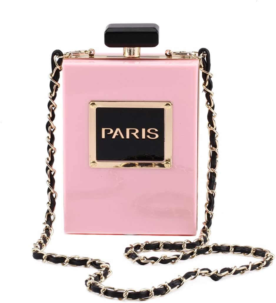 Parisian Perfume Bottle-Inspired Evening Clutch - Vintage Style Accessory with Chain Strap - Free Shipping