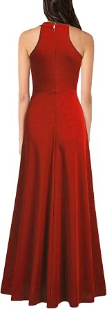 Graceful Halter Hi-Lo Slit Fit and Flare Maxi Dress-Free Shipping