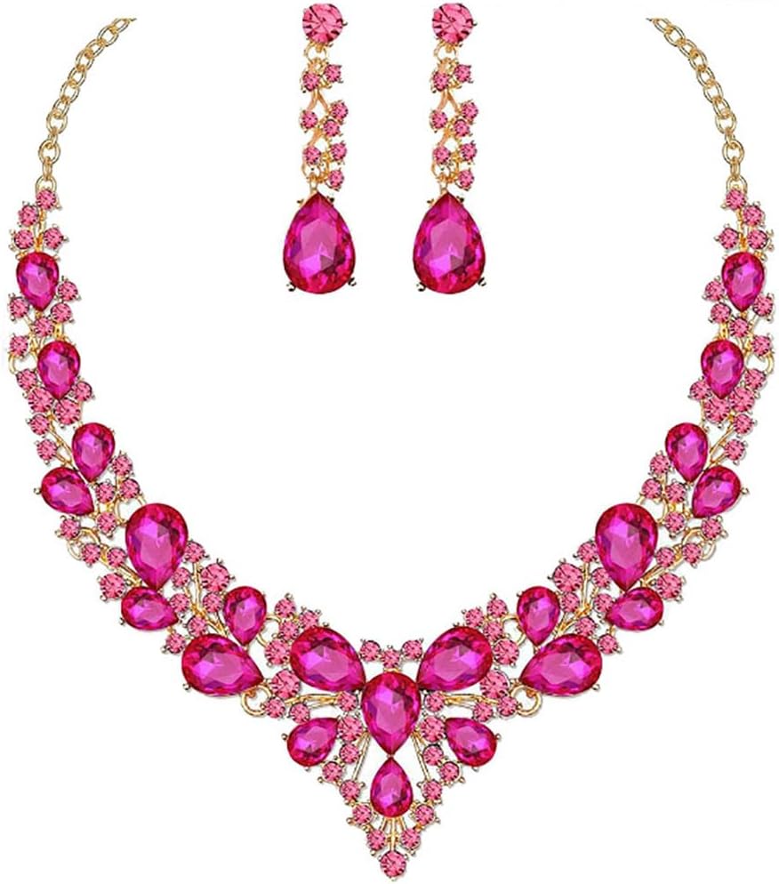 Elegant Rhinestone Necklace Earrings Set for Women - Statement Crystal Jewelry with Free Shipping