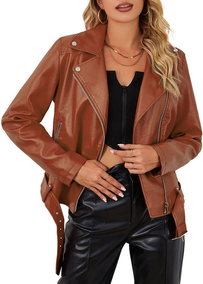 Stylish Faux Leather Fashionable Zipper Biker Outerwear Jacket-Free Shipping