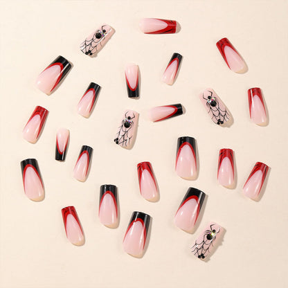 Scary Pumpkin Web Halloween Press On Fake Nails, Long Square Acrylic Press-Ons, 24Pcs Set-Free Shipping