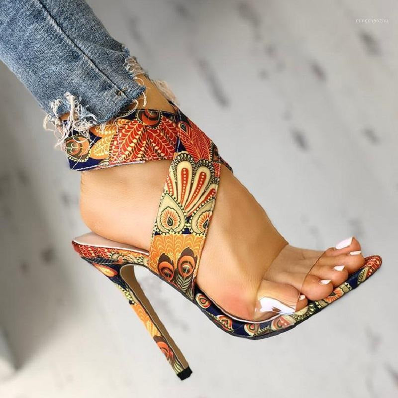 Multicolor Printed Open Toe Stiletto High Heels - Free Shipping