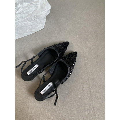 Sequin Pointed-Toe  French-Style Heels - Free Shipping