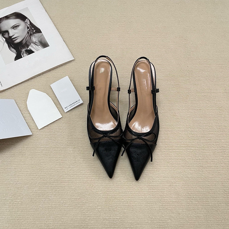 Classic Pointed Toe Slingback Leather Heels - Free Shipping