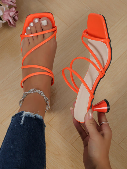Thin-Strap Square-Toe Chunky Heel Open-Toe Sandals - Free Shipping