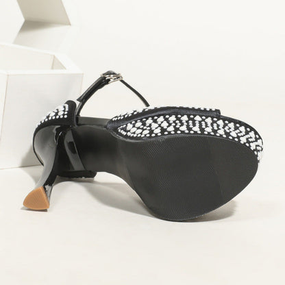Waterproof Pearl Ankle Strap Stiletto High Heels - Free Shipping
