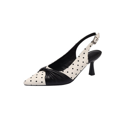 Polka Dot Pointed Toe Genuine Lambskin Slingback Heels - Free Shipping