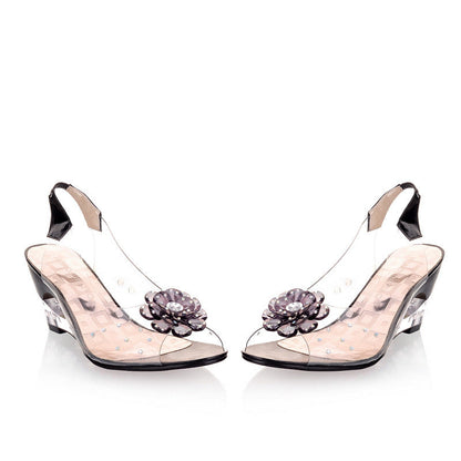 Transparent Crystal Peep Toe Sandals - Free Shipping