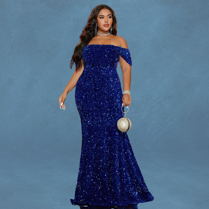 Stunning Plus Size Off-Shoulder Sequin Bodycon Dress Perfect for Prom, Wedding Guest, Bridesmaid