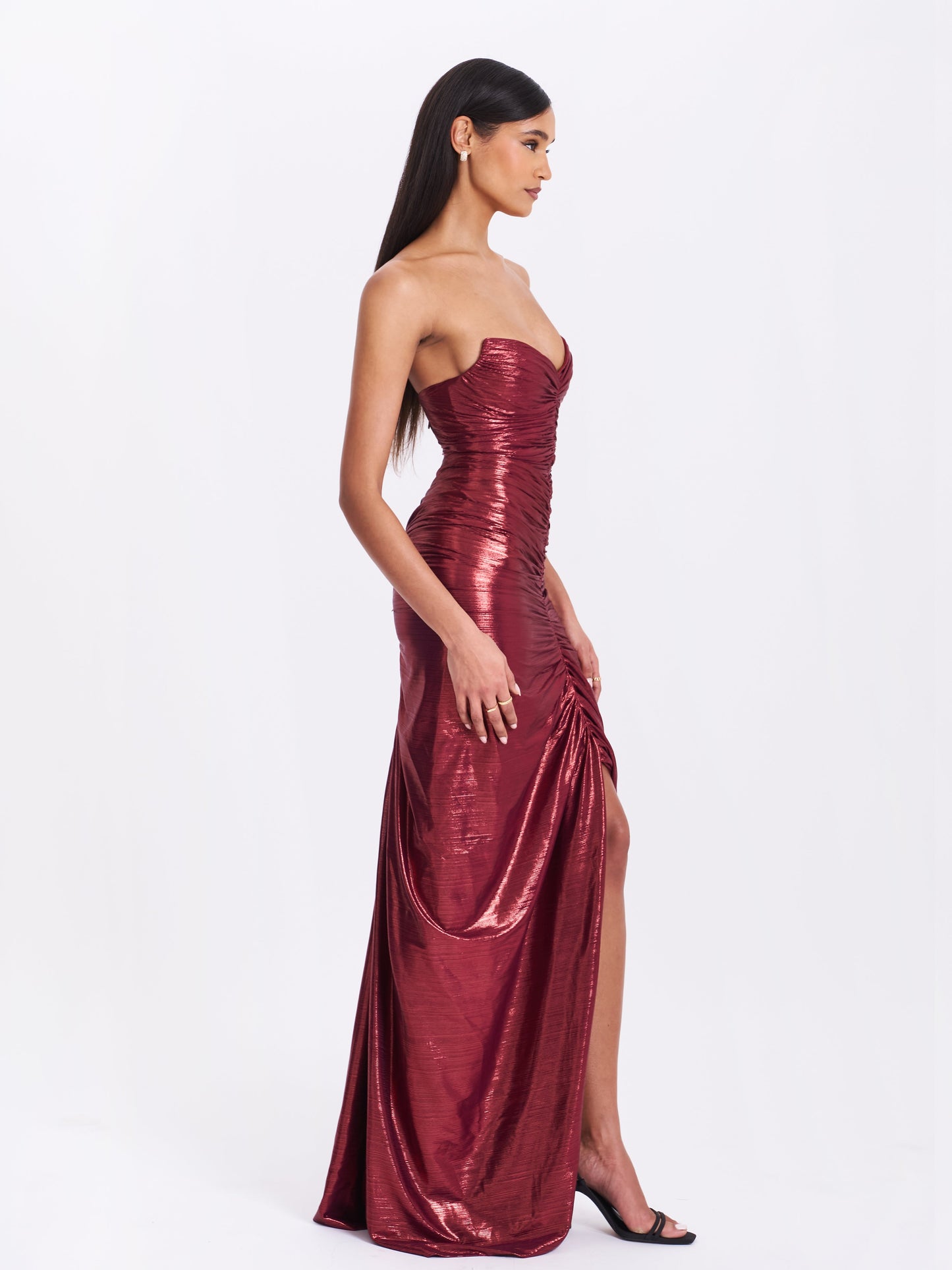 Miss Circle Sable Ruched Burgundy Glitter Mermaid Gown - Free Shipping