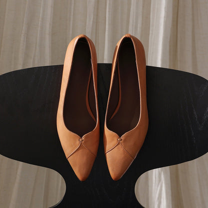Washed Cowhide  Pointed Toe Leather Kitten Heels - Free Shipping