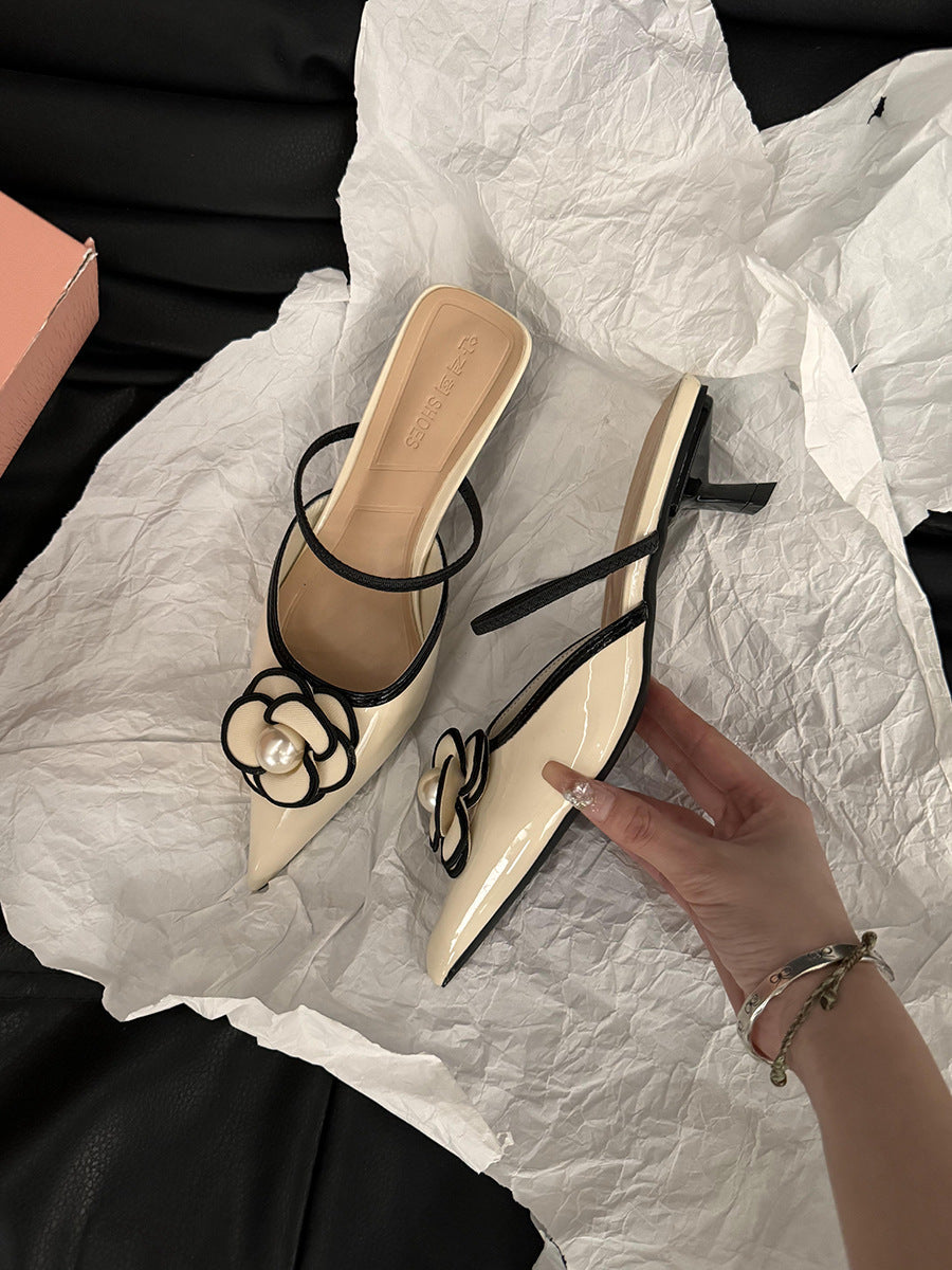 Chanel-Style Pointed Toe Low Heel Mules - Free Shipping