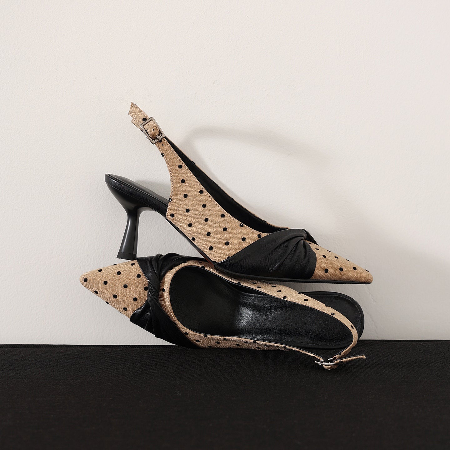 Polka Dot Pointed Toe Genuine Lambskin Slingback Heels - Free Shipping
