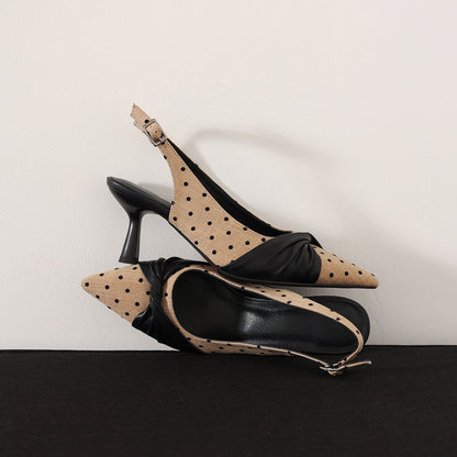 Polka Dot Pointed Toe Genuine Lambskin Slingback Heels - Free Shipping