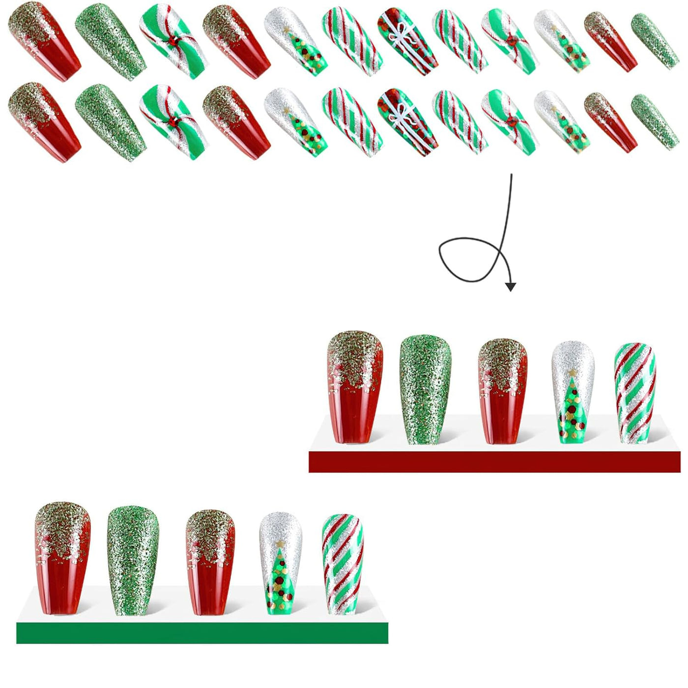 Christmas Tree Design Press-On Nails Short Square Acrylic Set 24pcs Stick-On Manicure-Free Shipping