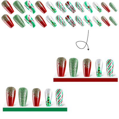 Christmas Stripes Design Press-On Nails Short Square Acrylic Set 24pcs Stick-On Manicure-Free Shipping