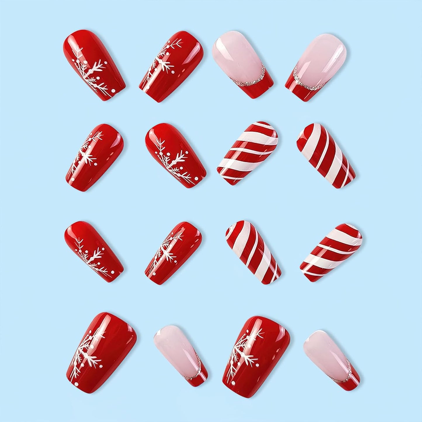 Christmas Santa Design Press-On Nails Short Square Acrylic Set 24pcs Stick-On Manicure-Free Shipping