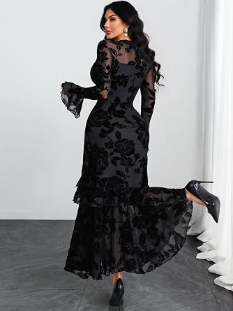Stunning Printed Bell Sleeve Tiered Ruffle Maxi Dress-Free Shipping
