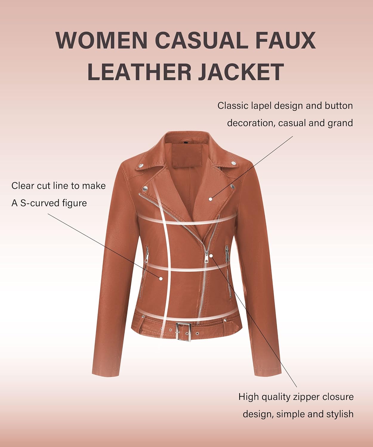 Stylish Faux Leather Fashionable Zipper Biker Outerwear Jacket-Free Shipping