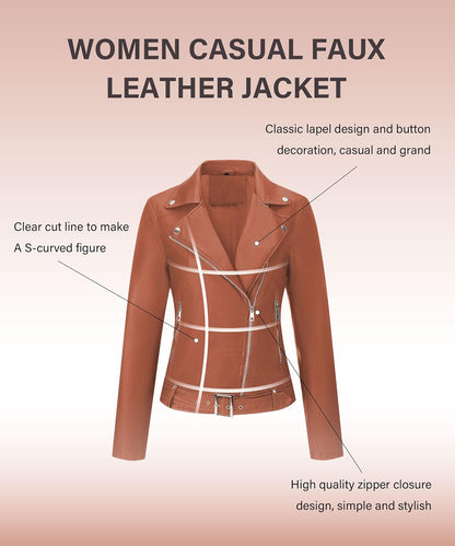 Stylish Faux Leather Fashionable Zipper Biker Outerwear Jacket-Free Shipping