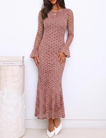 Romantic Floral Print Long Bell Sleeve Bodycon Maxi Dress-Free Shipping