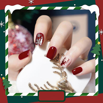 Christmas Stripes Design Press-On Nails Short Square Acrylic Set 24pcs Stick-On Manicure-Free Shipping