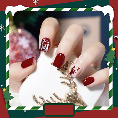 Christmas Red Nose Design Press-On Nails Short Square Acrylic Set 24pcs Stick-On Manicure-Free Shipping