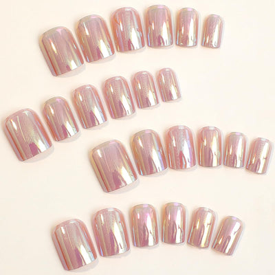 Press On Medium Long Square Nails - Rhinestone Pink Bling 3D Flower 24Pcs Reusable Nail Kit-Free Shipping