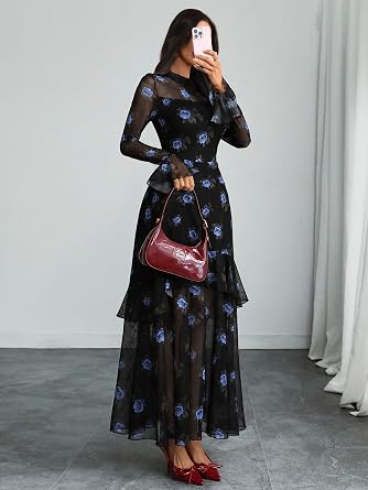 Beautiful Printed Bell Sleeve Tiered Ruffle Maxi Dress-Free Shipping