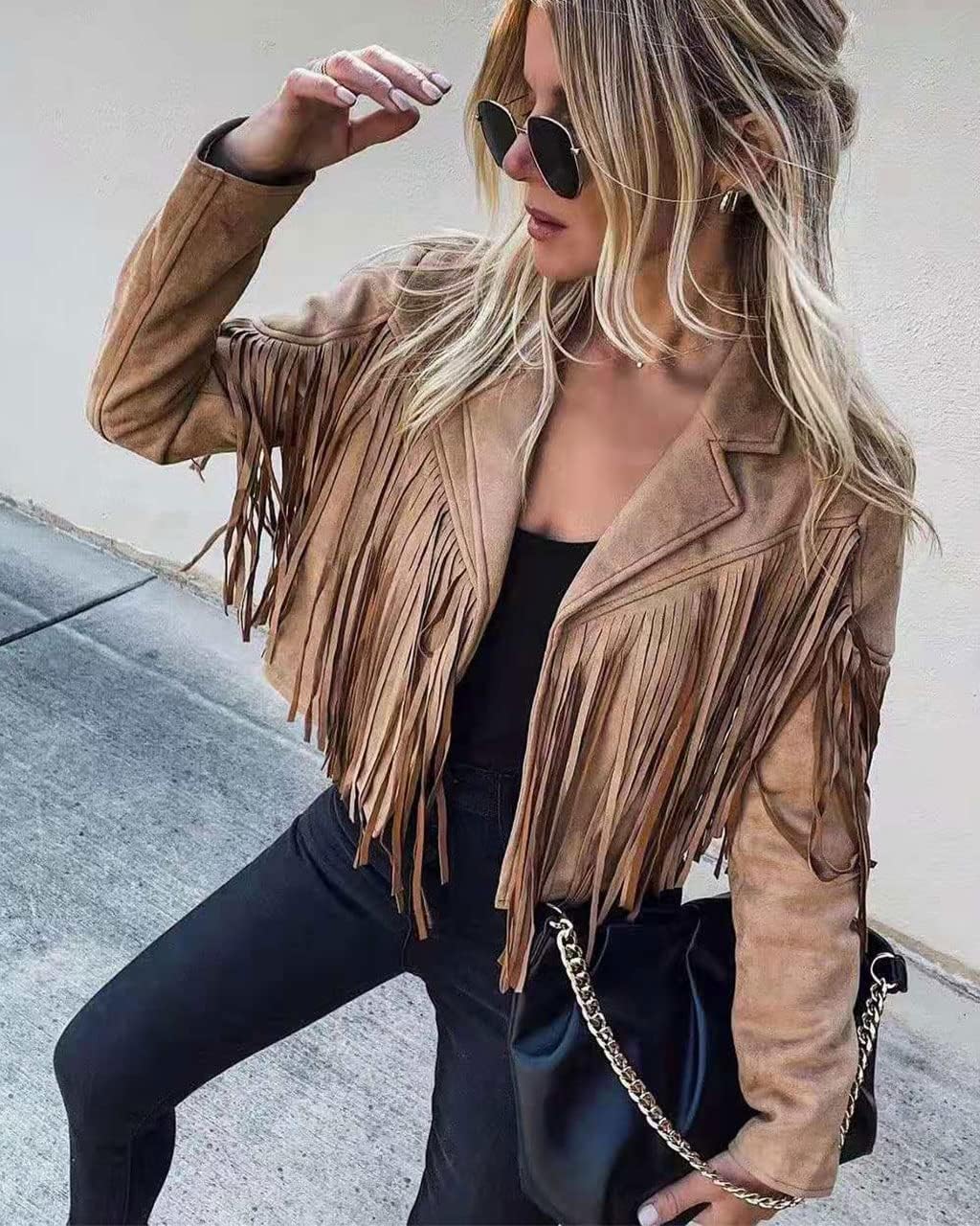 Trendy White Women’s Leather Boyfriend Cropped Jacket with Tassels Edgy and Trendy-Free Shipping