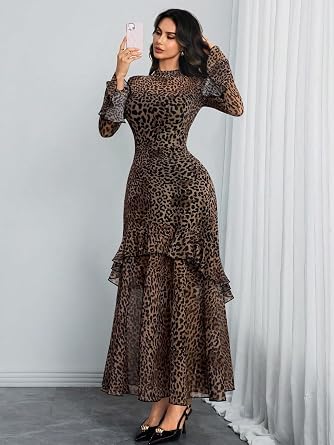 Stunning Printed Bell Sleeve Tiered Ruffle Maxi Dress-Free Shipping