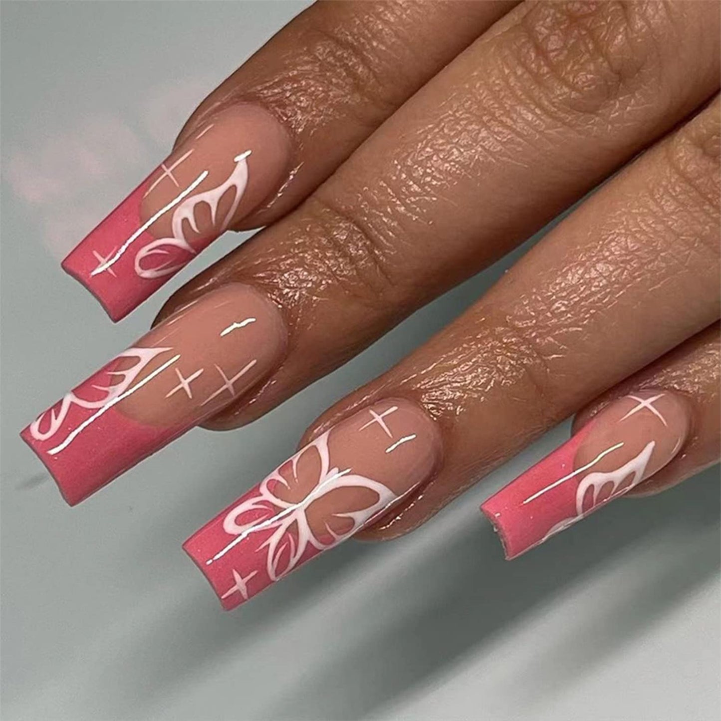 Designer Acrylic Press-On Nails Set - Long Acrylic Press-On Nails with Detailed Artwork- Free Shipping