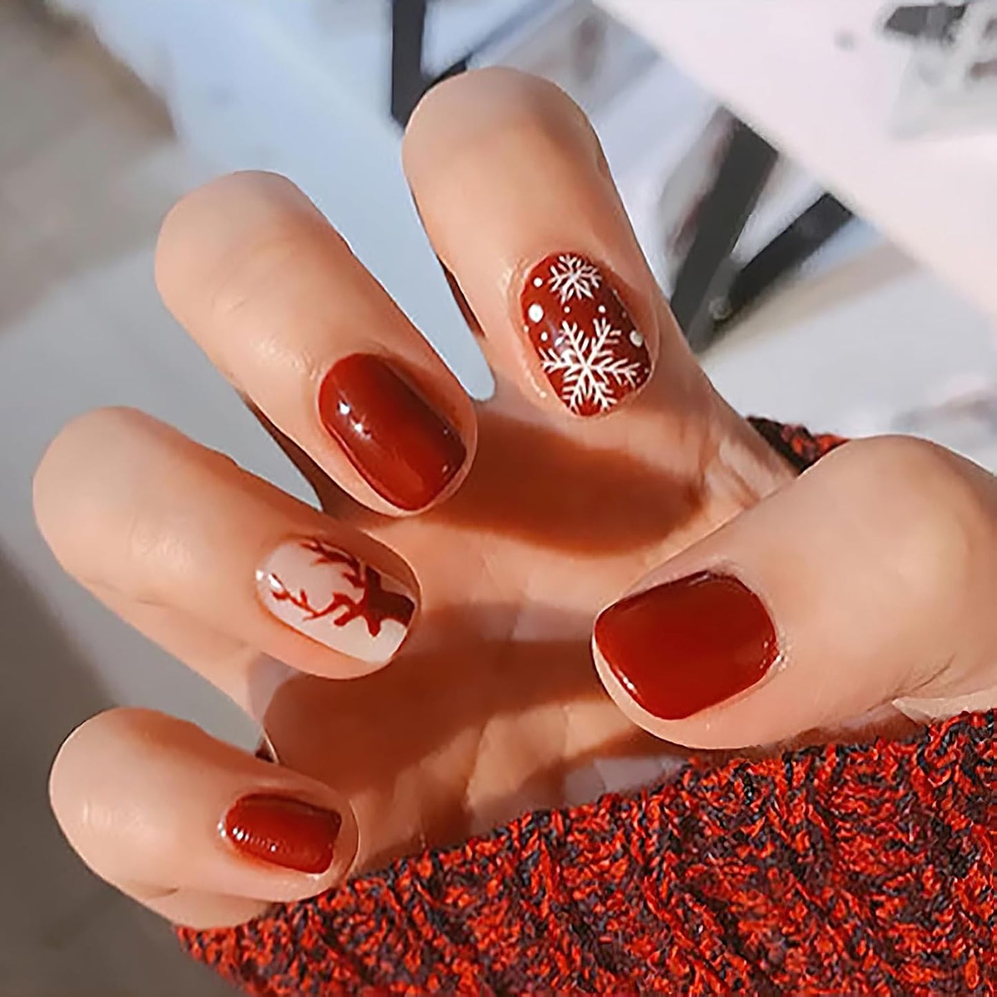 Christmas Santa Design Press-On Nails Short Square Acrylic Set 24pcs Stick-On Manicure-Free Shipping