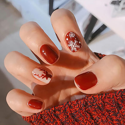 Christmas Hat Bow Design Press-On Nails Short Square Acrylic Set 24pcs Stick-On Manicure-Free Shipping