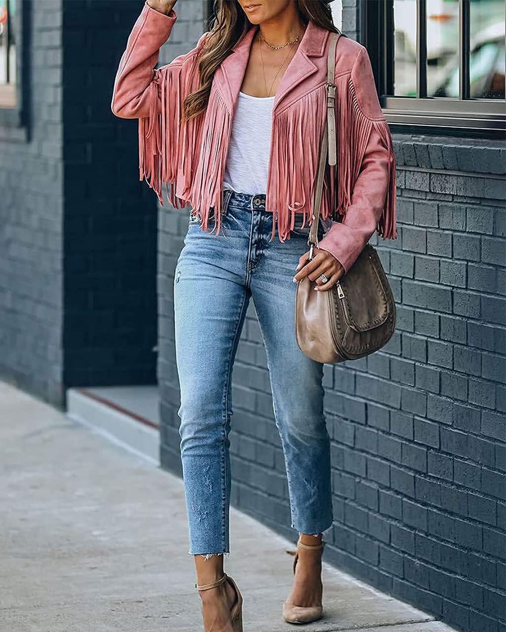 Trendy White Women’s Leather Boyfriend Cropped Jacket with Tassels Edgy and Trendy-Free Shipping