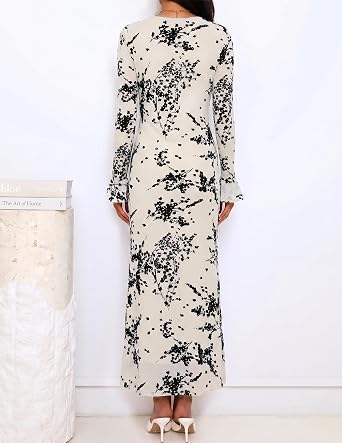 Timeless Floral Print Long Bell Sleeve Bodycon Maxi Dress-Free Shipping