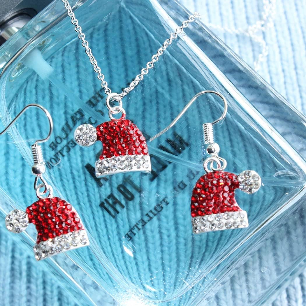 Festive Red Christmas Hat Sparkling Rhinestones Earrings-Free Shipping