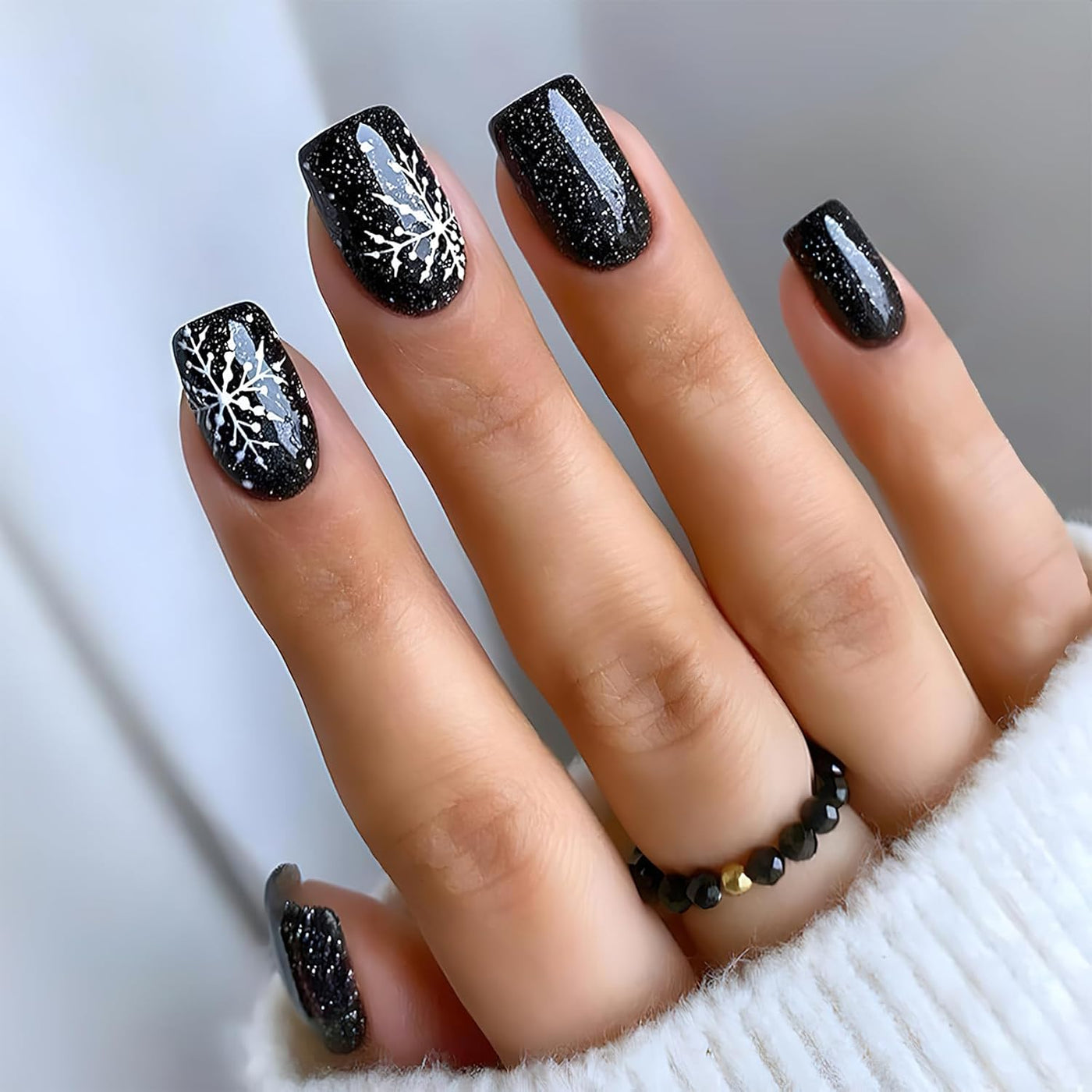 Christmas Deer Snowflakes Design Press-On Nails Short Square Acrylic Set 24pcs Stick-On Manicure-Free Shipping