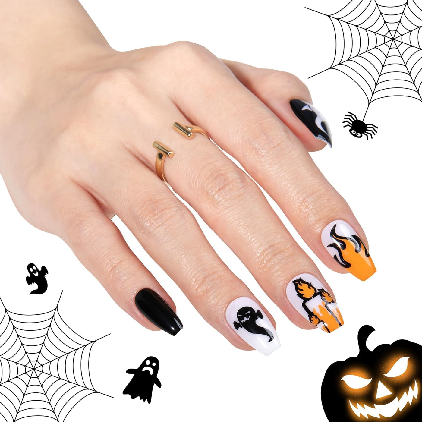 Halloween Colorful Nail Designs Press On Nails 24 Pieces  Set Easy Application-Free Shipping