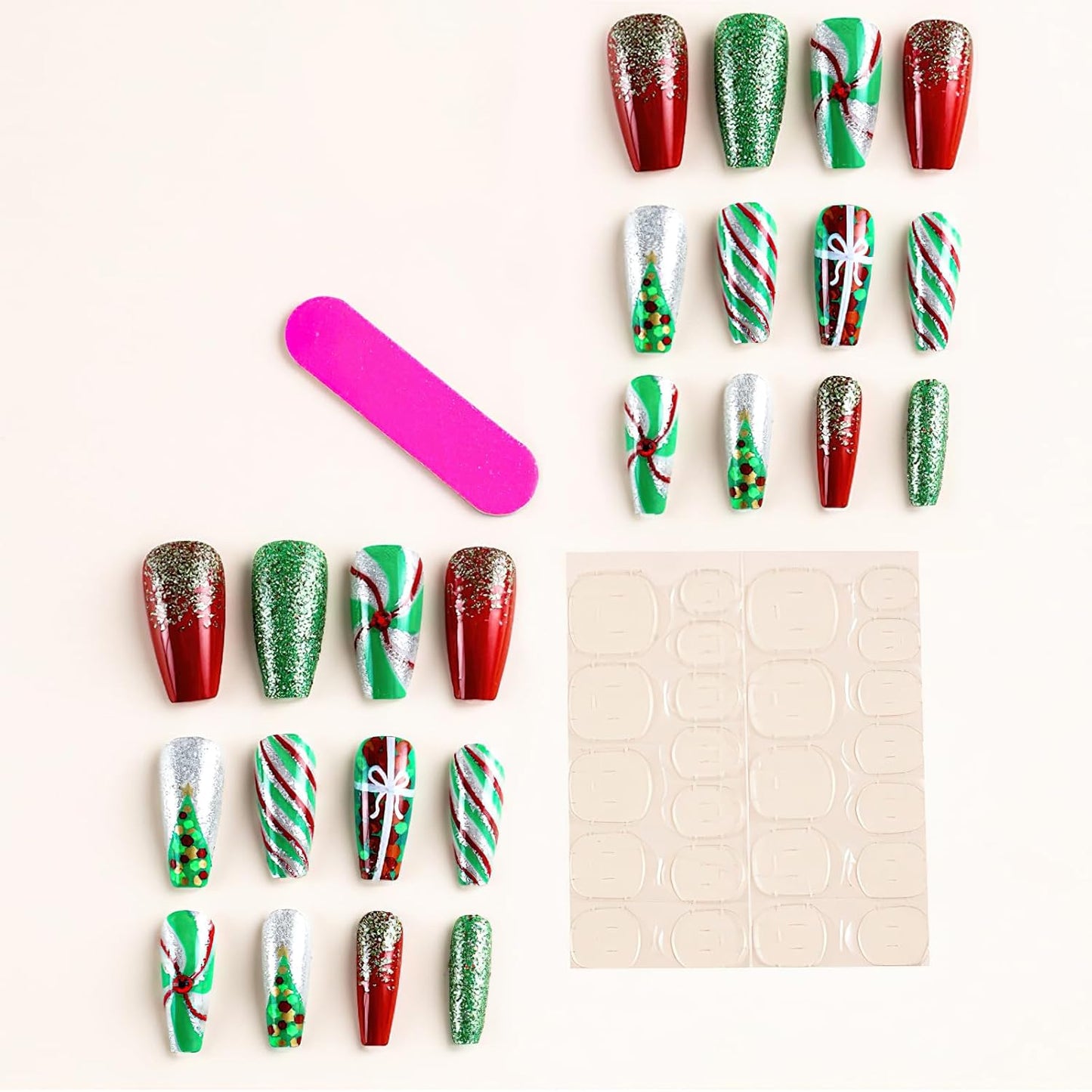 Christmas Santa Design Press-On Nails Short Square Acrylic Set 24pcs Stick-On Manicure-Free Shipping