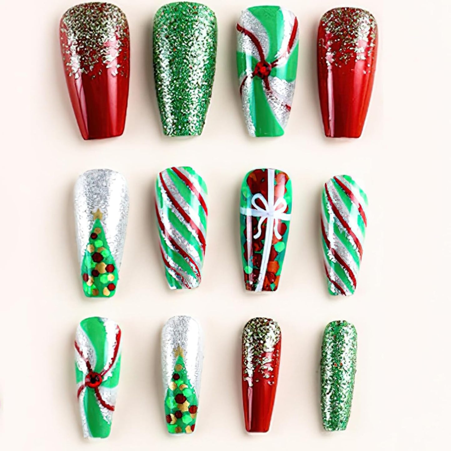 Christmas Santa Design Press-On Nails Short Square Acrylic Set 24pcs Stick-On Manicure-Free Shipping