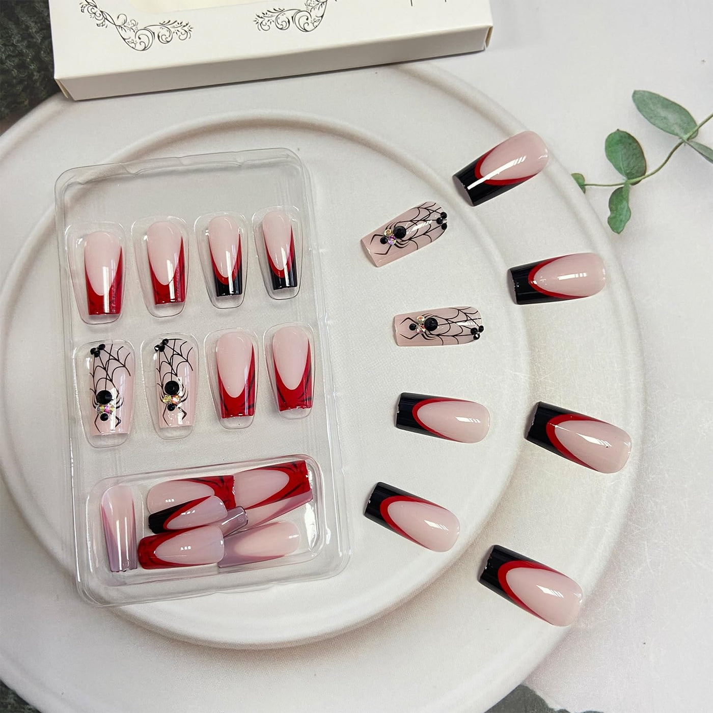 Scary Pumpkin Web Halloween Press On Fake Nails, Long Square Acrylic Press-Ons, 24Pcs Set-Free Shipping