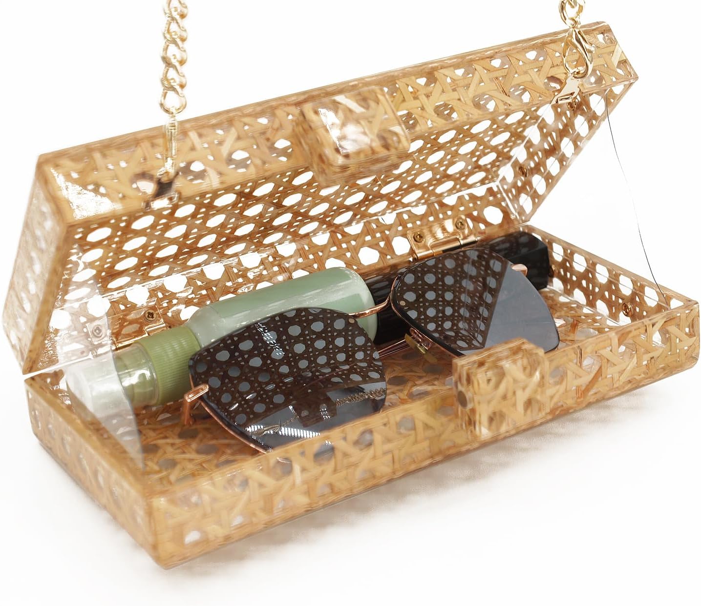 Elegant Women’s Rattan Acrylic Clutch-Versatile Bag with Detachable Chain-Free Shipping