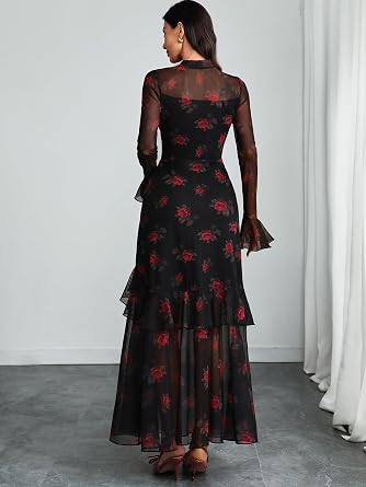 Stunning Printed Bell Sleeve Tiered Ruffle Maxi Dress-Free Shipping