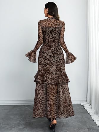 Stunning Printed Bell Sleeve Tiered Ruffle Maxi Dress-Free Shipping