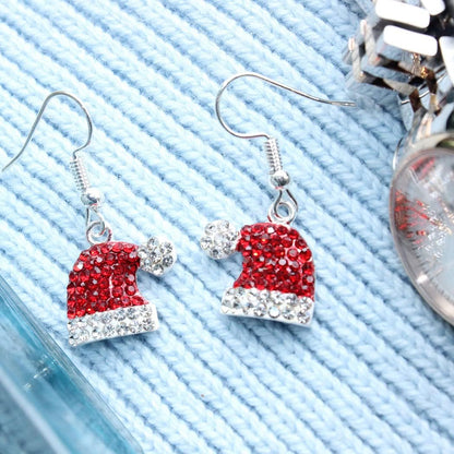 Festive Red Christmas Hat Sparkling Rhinestones Earrings-Free Shipping