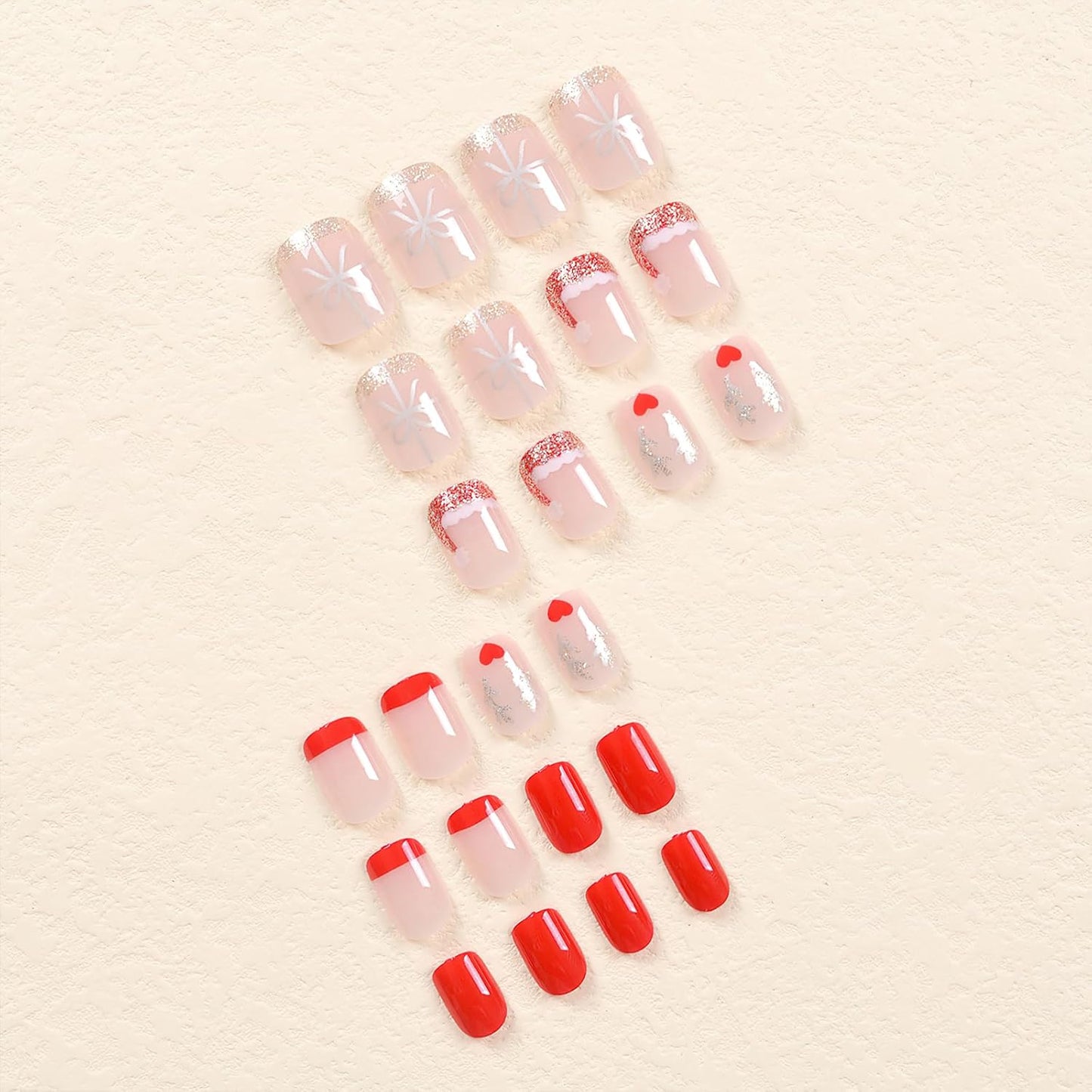 Christmas Santa Design Press-On Nails Short Square Acrylic Set 24pcs Stick-On Manicure-Free Shipping