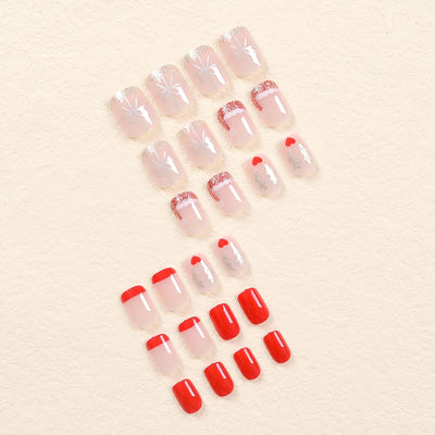 Christmas Red Nose Design Press-On Nails Short Square Acrylic Set 24pcs Stick-On Manicure-Free Shipping