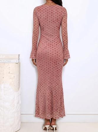 Romantic Floral Print Long Bell Sleeve Bodycon Maxi Dress-Free Shipping